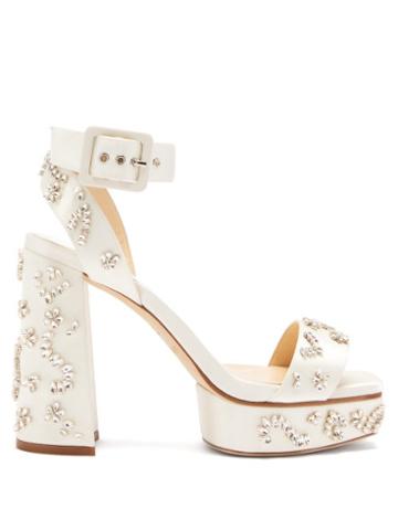 Matchesfashion.com Jimmy Choo - Jax 115 Crystal-embellished Satin Platform Sandals - Womens - White