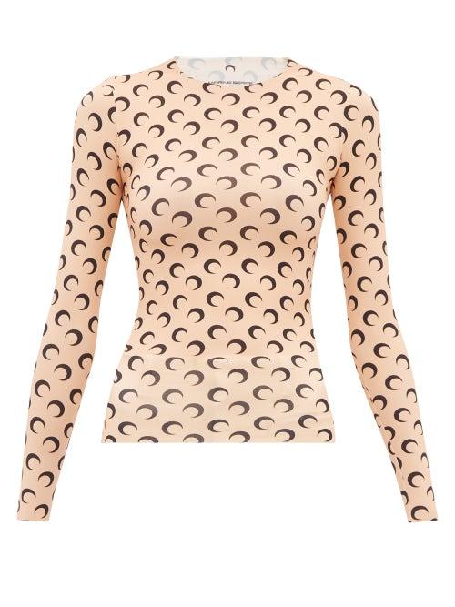Matchesfashion.com Marine Serre - Crescent Moon Print Stretch Jersey Top - Womens - Beige