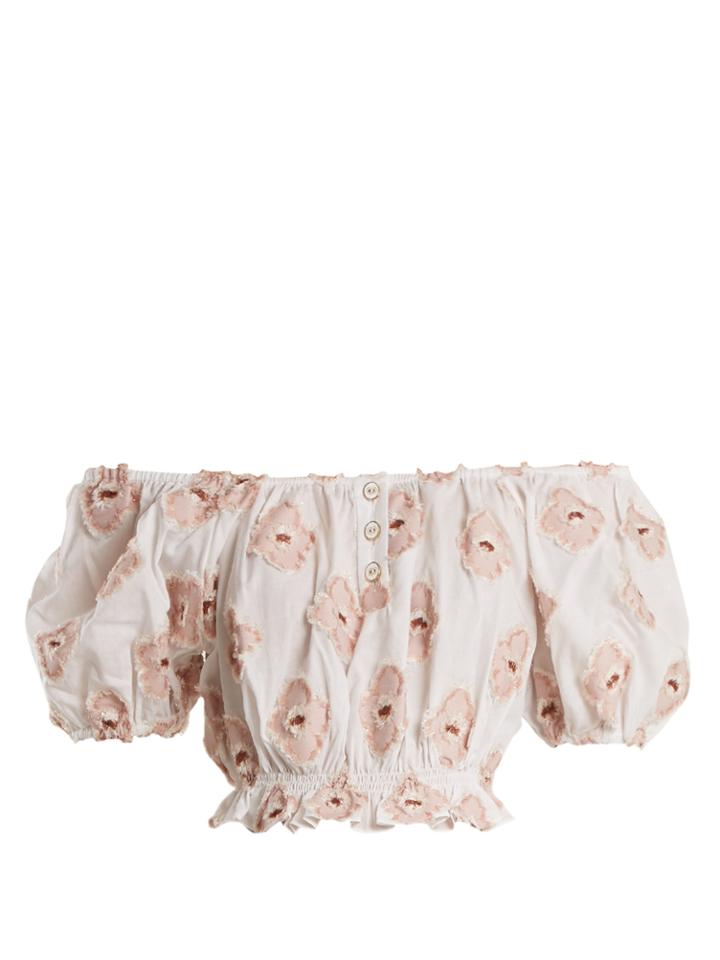 Caroline Constas Off-the-shoulder Floral-jacquard Cropped Top