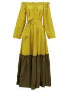 Matchesfashion.com On The Island By Marios Schwab - St Barts Off-the-shoulder Cotton-poplin Dress - Womens - Green Multi