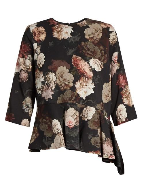 Preen By Thornton Bregazzi Retta Floral-print Peplum-hem Cady Top