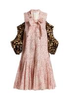 Matchesfashion.com Jw Anderson - Leopard Print Sleeve Polka Dot Dress - Womens - Pink Multi