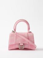 Balenciaga - Hourglass Xs Logo-print Denim Cross-body Bag - Womens - Pink