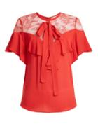 Matchesfashion.com Elie Saab - Round Neck Ruffle Silk Blend Top - Womens - Coral