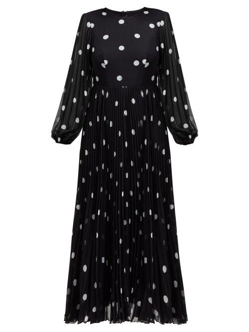 Matchesfashion.com Zimmermann - Sunray Polka Dot Print Pleated Dress - Womens - Black White