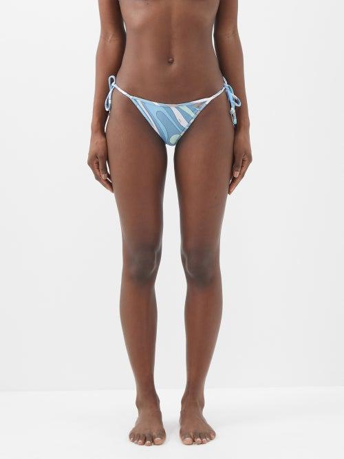 Pucci - Marmo-print Side-tie Bikini Briefs - Womens - Blue Print