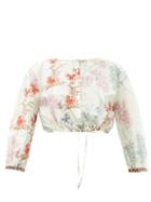 Matchesfashion.com Le Sirenuse, Positano - Jinny Spring Flowers-print Cotton Cropped Top - Womens - Green Print