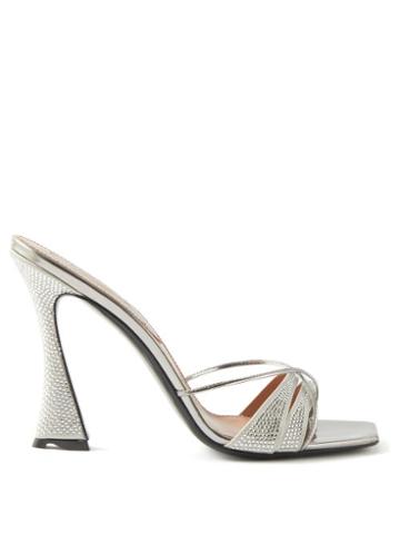 D'accori - Lust Square-toe Crystal And Metallic-leather Mules - Womens - Silver