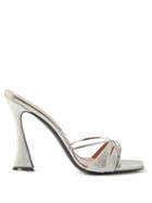 D'accori - Lust Square-toe Crystal And Metallic-leather Mules - Womens - Silver