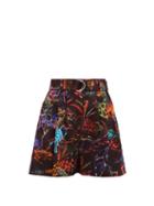 Matchesfashion.com Msgm - Jungle-print High-rise Cotton Shorts - Womens - Black Multi
