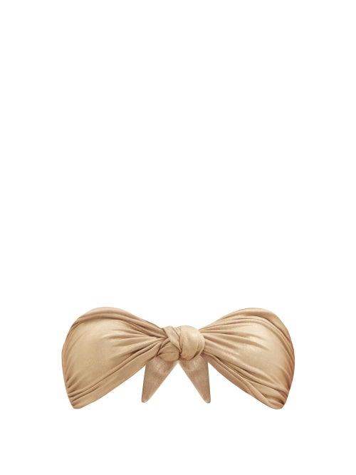 Matchesfashion.com Sara Cristina - Marina Knotted-front Bandeau Bikini Top - Womens - Gold