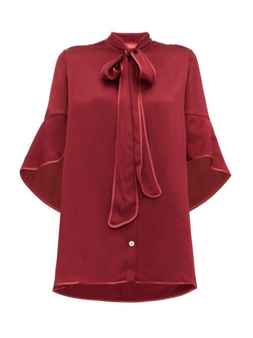 Matchesfashion.com F.r.s - For Restless Sleepers - Diana Pussy Bow Hammered Satin Blouse - Womens - Burgundy