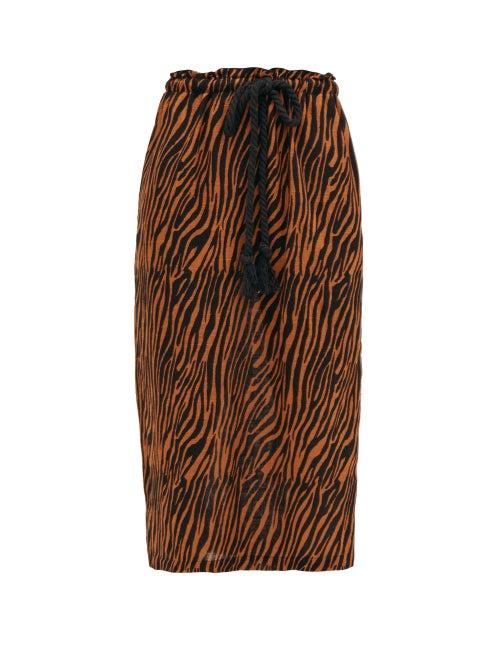 Matchesfashion.com Lisa Marie Fernandez - Yodit Drawstring Zebra-print Cotton Midi Skirt - Womens - Brown Print