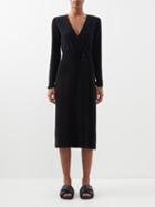 Allude - V-neck Wool-blend Midi Wrap Dress - Womens - Black
