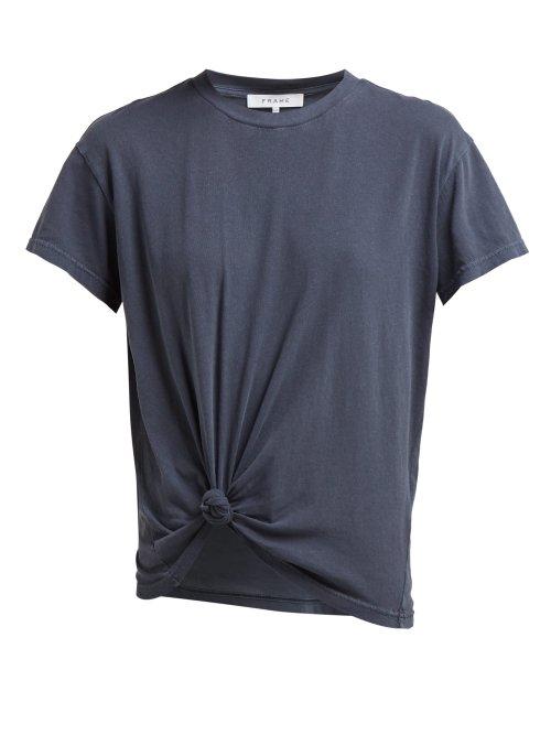 Matchesfashion.com Frame - Knotted Cotton T Shirt - Womens - Navy