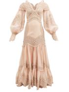 Zimmermann - Postcard Macram-lace Embroidered-voile Dress - Womens - Beige