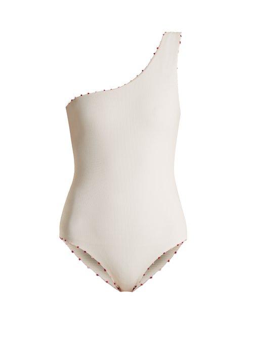 Matchesfashion.com Marysia - Santa Barbara French Knot Edged Swimsuit - Womens - White Multi