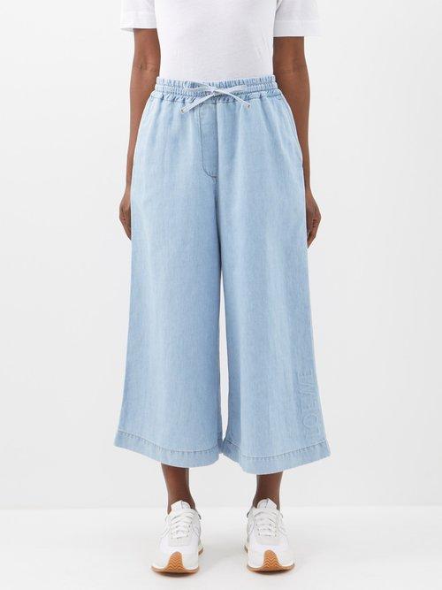 Loewe - Drawstring Waist Wide-leg Cropped Jeans - Womens - Denim