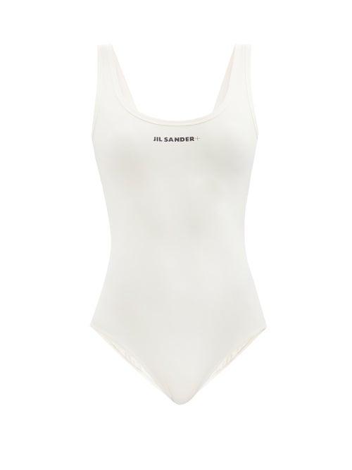 Matchesfashion.com Jil Sander - Logo-print Scoop-back Swimsuit - Womens - White