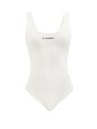 Matchesfashion.com Jil Sander - Logo-print Scoop-back Swimsuit - Womens - White