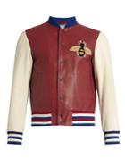 Gucci Contrast-sleeve Leather Bomber Jacket