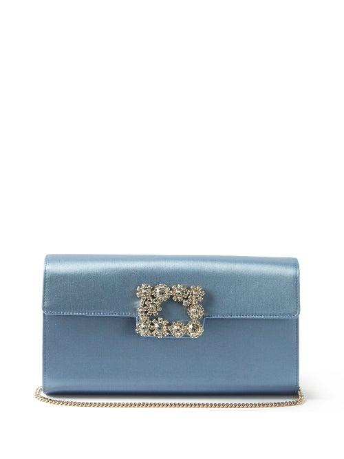 Roger Vivier - Floral Crystal-buckle Satin Clutch - Womens - Blue