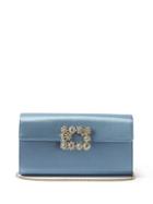 Roger Vivier - Floral Crystal-buckle Satin Clutch - Womens - Blue