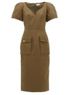Matchesfashion.com Alexander Mcqueen - Sweetheart-neckline Cotton-canvas Midi Dress - Womens - Khaki