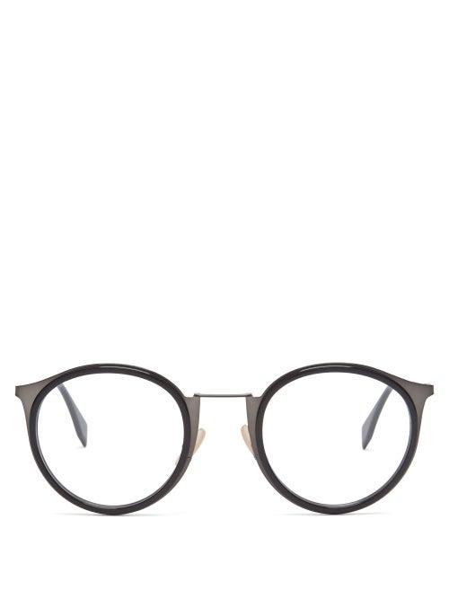 Matchesfashion.com Fendi - Round Metal And Acetate Glasses - Mens - Black
