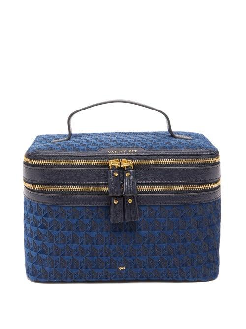 Anya Hindmarch - Logo-flocked Leather-trim Cosmetics Case - Womens - Navy