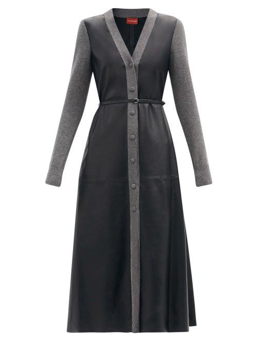 Matchesfashion.com Altuzarra - Allyson Wool-trimmed Leather Shirt Dress - Womens - Black