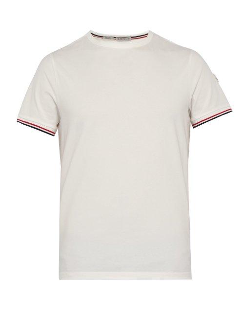 Matchesfashion.com Moncler - Striped Trim Cotton Blend T Shirt - Mens - White