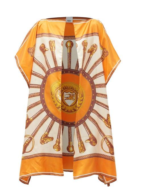 Matchesfashion.com Burberry - Claudia Scarf-print Silk-twill Cape - Womens - Orange Multi
