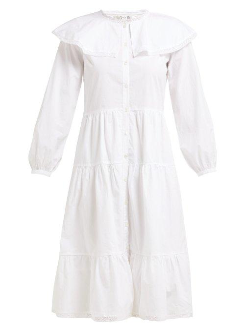 Matchesfashion.com Sea - Lace Trim Ruffled Cotton Dress - Womens - White