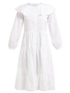 Matchesfashion.com Sea - Lace Trim Ruffled Cotton Dress - Womens - White