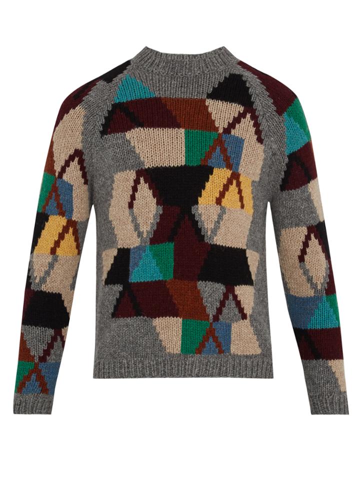 Prada Geometric-intarsia Wool Sweater