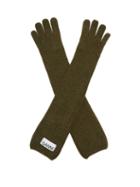 Matchesfashion.com Ganni - Rib Knit Wool Blend Gloves - Womens - Green
