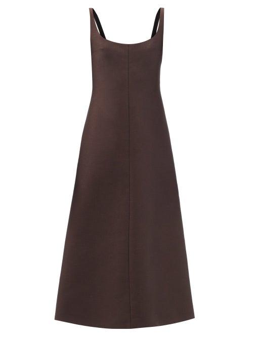 Ladies Rtw Emilia Wickstead - Ashlee Scoop-neck Crepe Midi Dress - Womens - Dark Brown