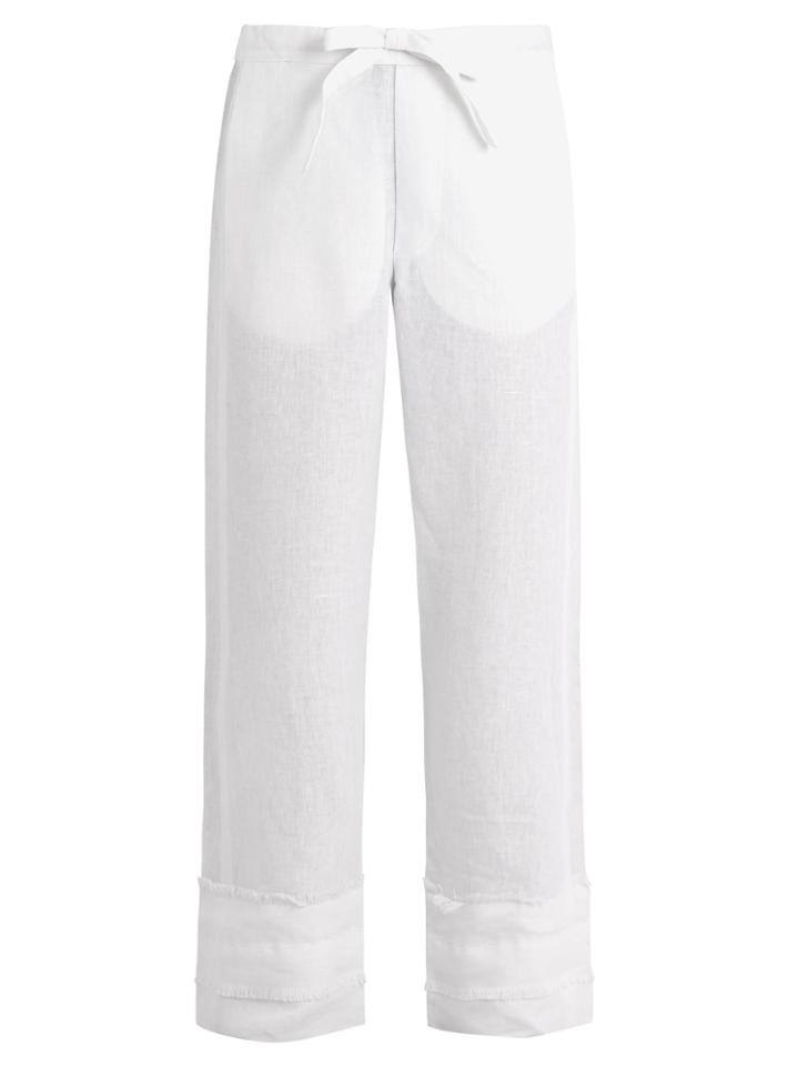 Hecho Frayed-panel Drawstring-waist Linen Trousers