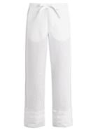 Hecho Frayed-panel Drawstring-waist Linen Trousers