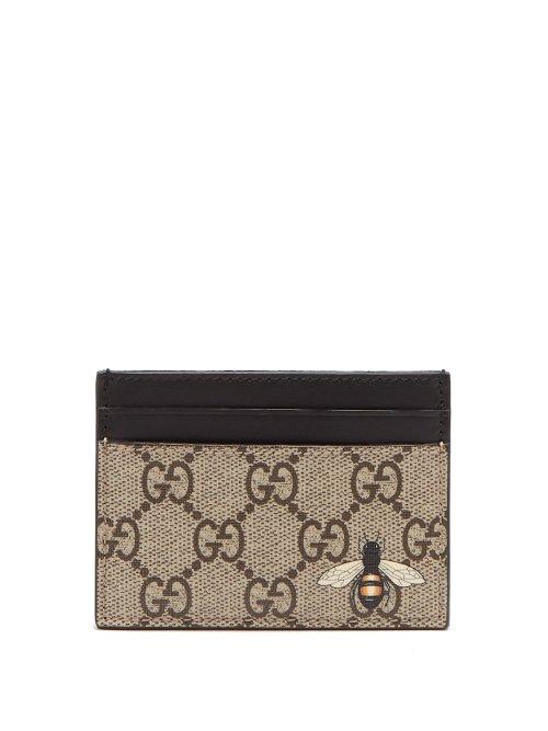 Matchesfashion.com Gucci - Gg Supreme Bee Print Canvas Cardholder - Mens - Brown Multi