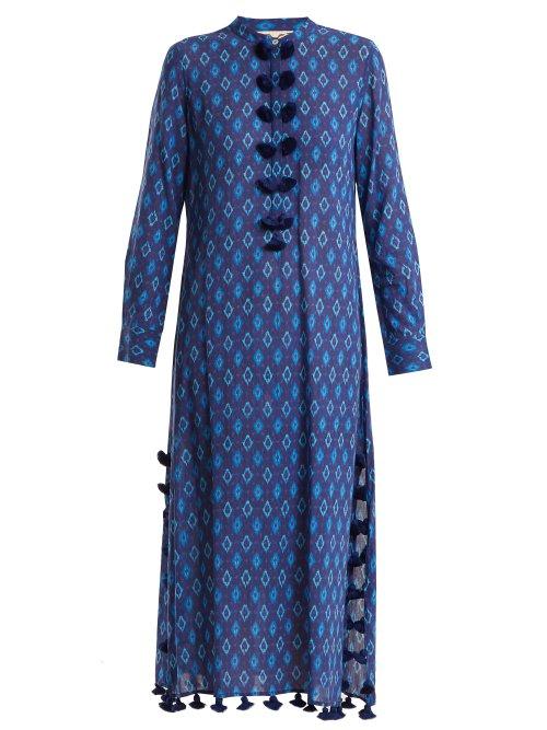 Matchesfashion.com Figue - Paolina Tie Dye Tassel Trimmed Cotton Blend Kaftan - Womens - Blue Multi