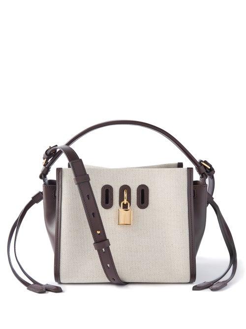 Tom Ford - Padlock Small Canvas And Leather Cross-body Bag - Womens - Cream Brown