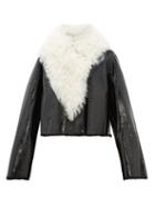 Matchesfashion.com Loewe - Fur Trim Cropped Leather Jacket - Womens - Black White