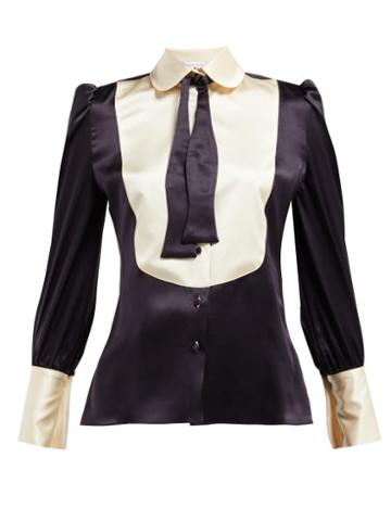 Matchesfashion.com Edeltrud Hofmann - Jolly Pussy Bow Silk Blouse - Womens - Navy Multi