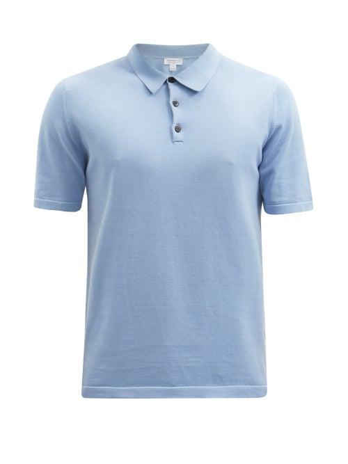 Matchesfashion.com Sunspel - Sea Island-cotton Knitted Polo Shirt - Mens - Light Blue