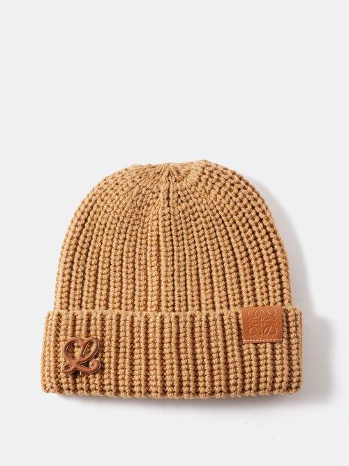 Loewe - Anagram-patch Logo-plaque Wool Beanie Hat - Womens - Camel