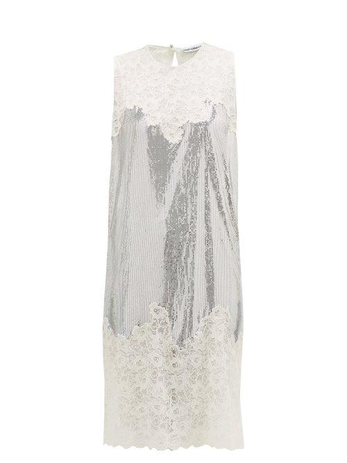 Matchesfashion.com Paco Rabanne - Chantilly Lace Trimmed Chainmail Mini Dress - Womens - Silver