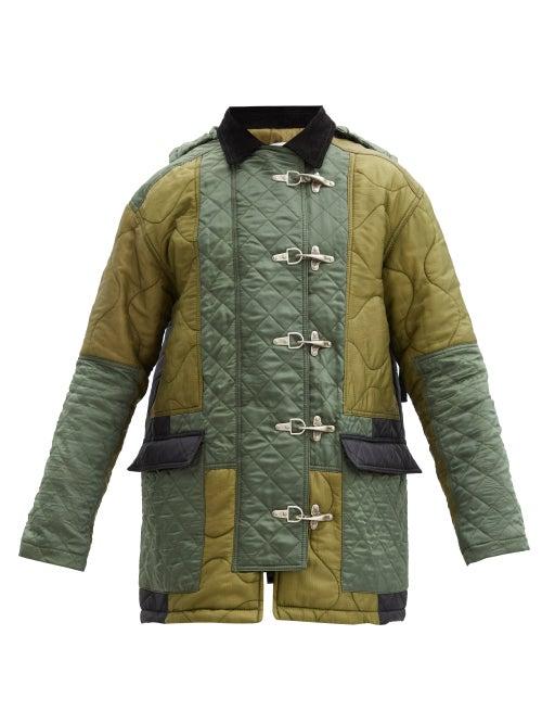 Loewe - Patchwork Hooded Quilted Parka - Mens - Khaki Multi