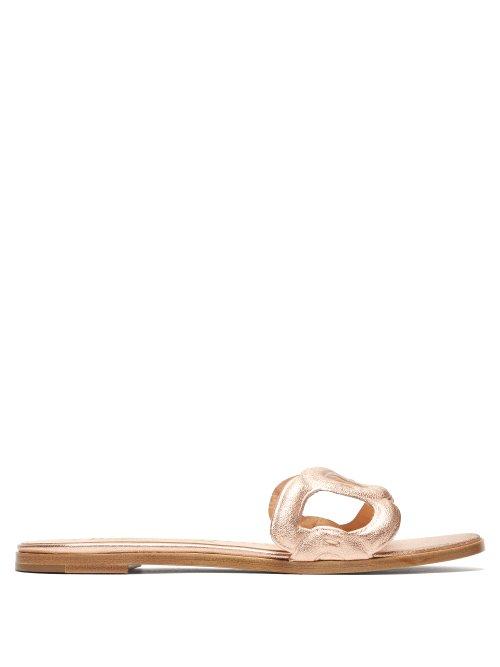 Matchesfashion.com Rupert Sanderson - Annabel Pebble Link Leather Slides - Womens - Rose Gold